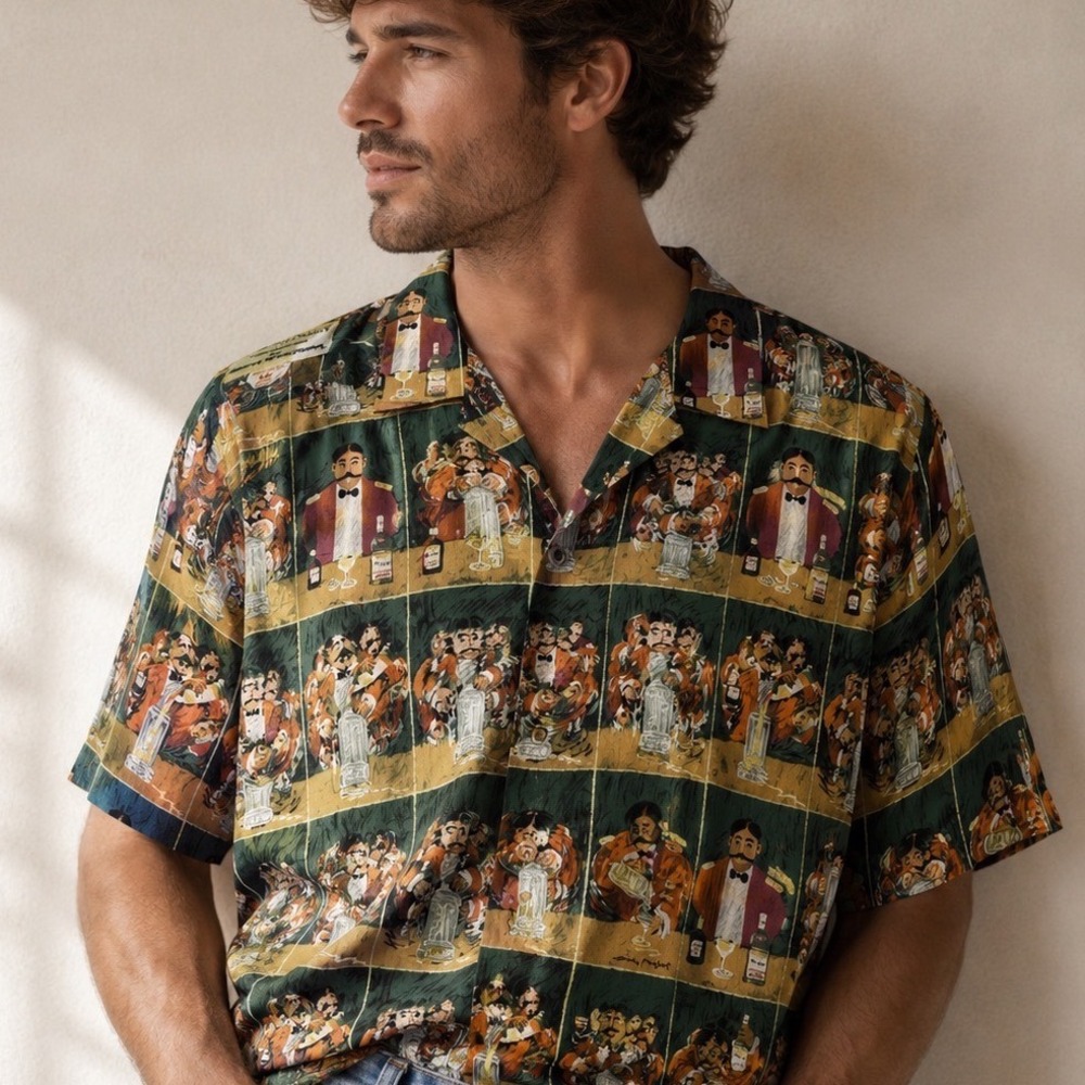 Reyn‎ Spooner Larry Buffett Shirt Mens M Green Bartender Tequila Egyptian Cotton